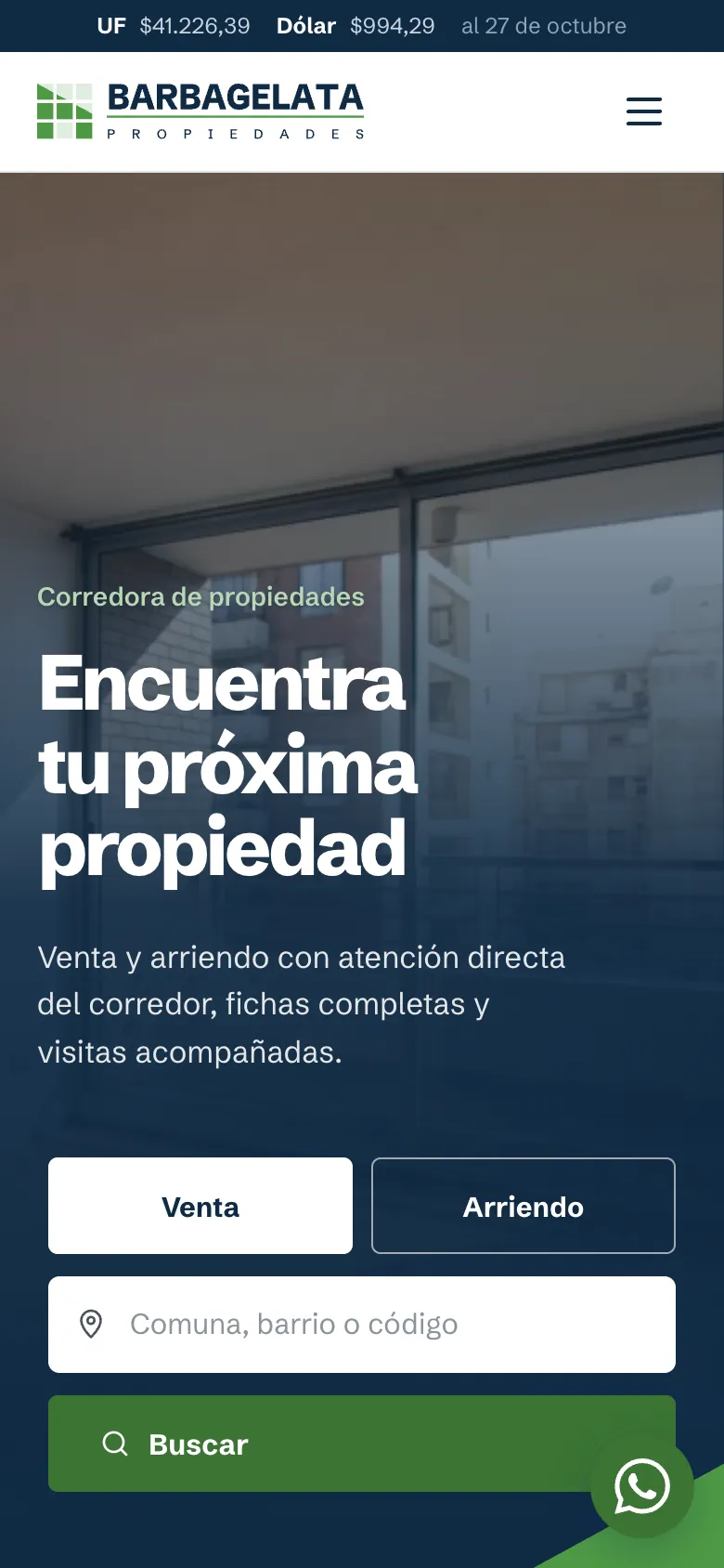Sitio de Barbagelata Propiedades en celular