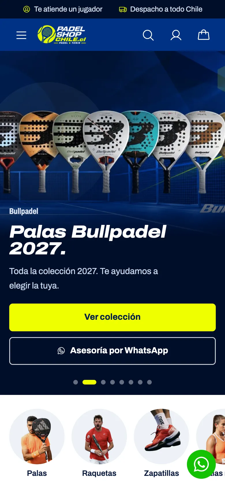Sitio de Padel Shop Chile en celular