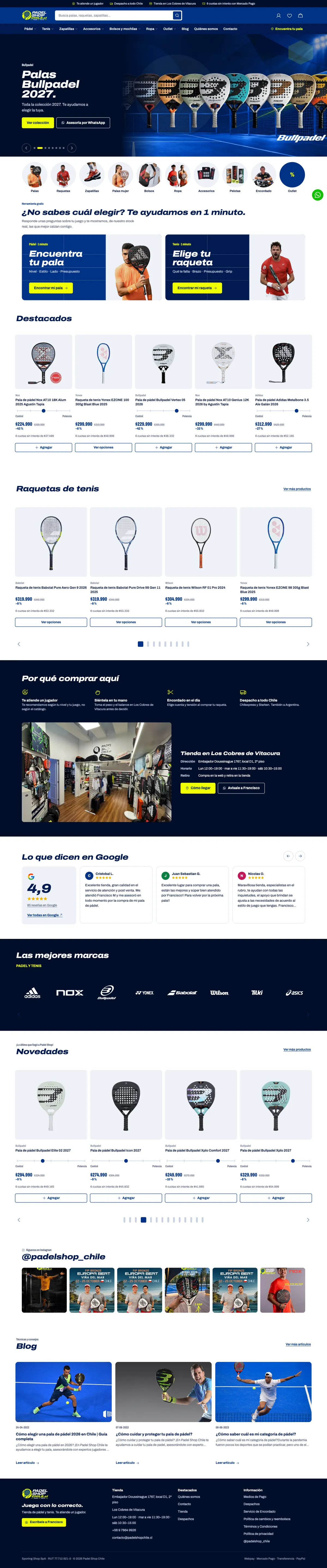 Sitio de Padel Shop Chile en escritorio