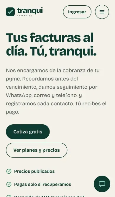 Sitio de Tranqui Cobranzas en celular